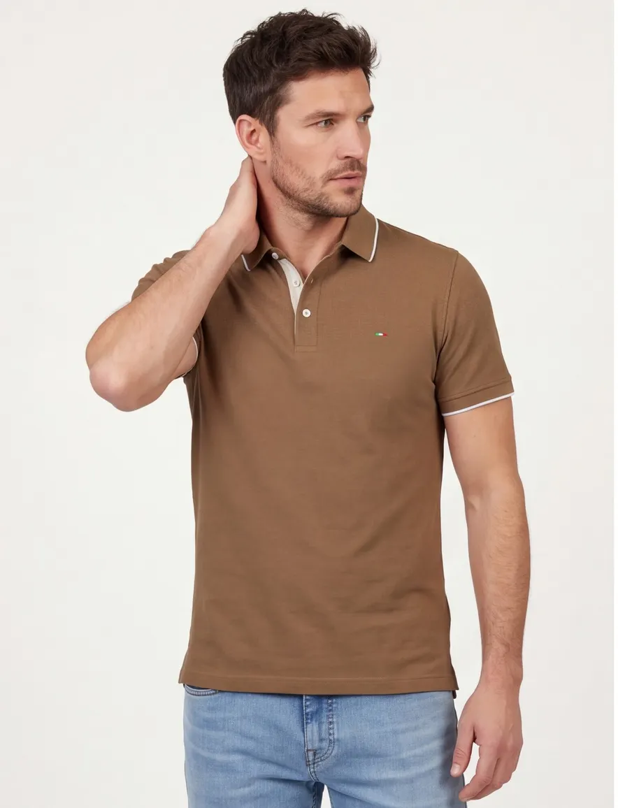 Bruine Portofino poloshirt normale fit pique