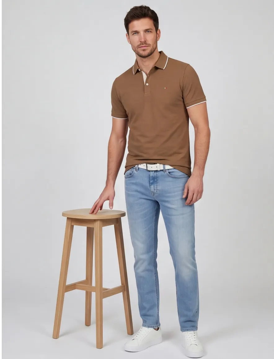 Bruine Portofino poloshirt normale fit pique