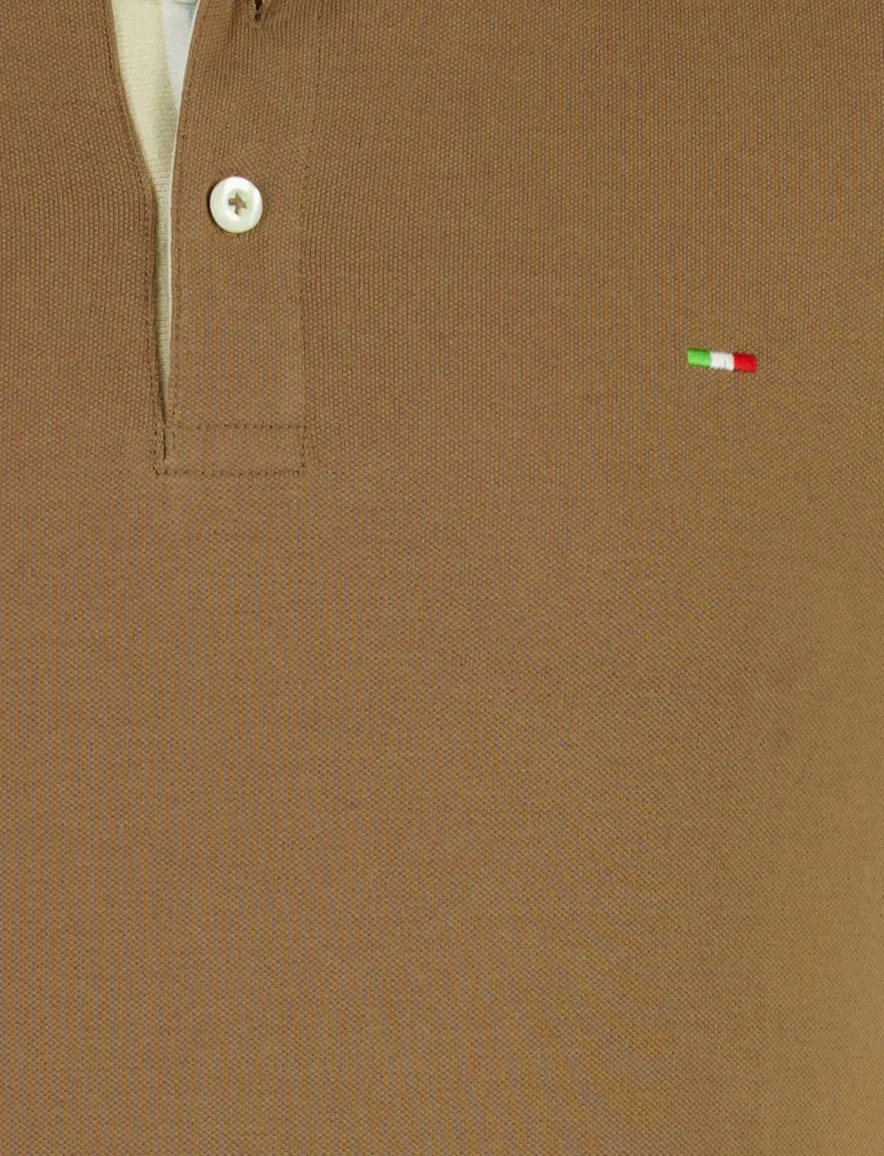 Portofino polo bruin 3 knoopjes korte mouw