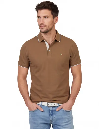 Portofino Poloshirt bruin 3-knoops Portofino pique