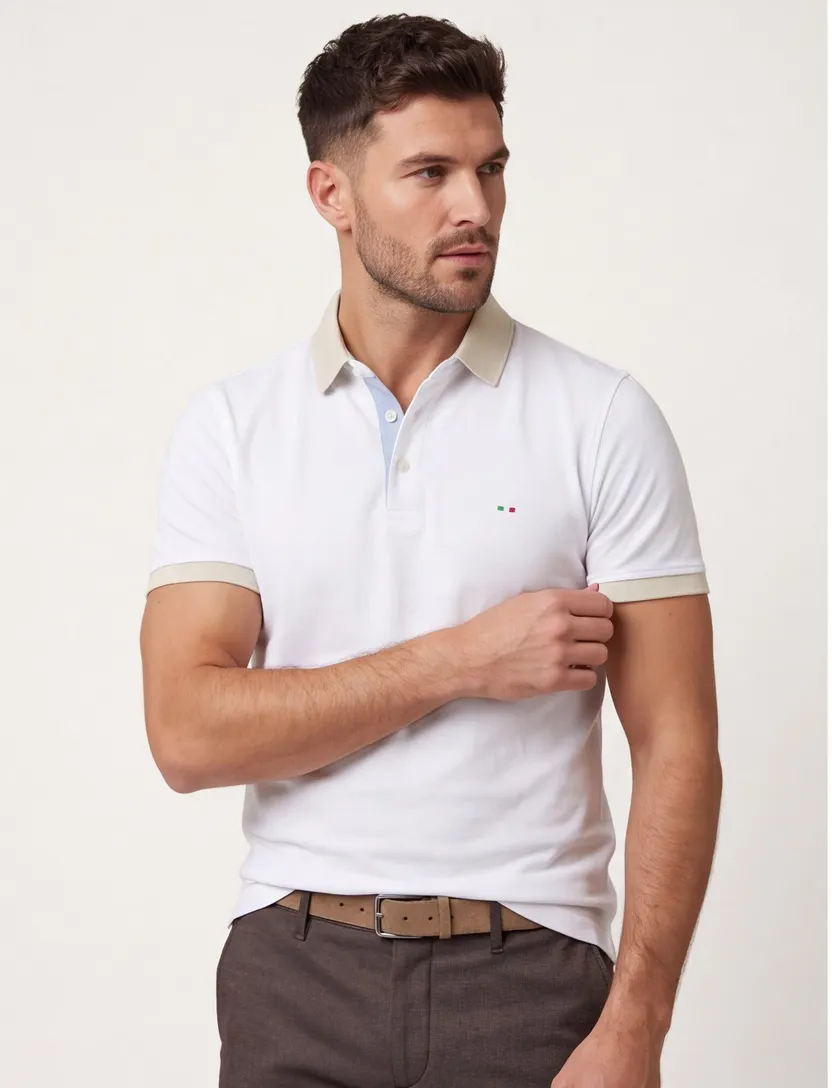 Poloshirt Portofino wit 3-knoops normale fit