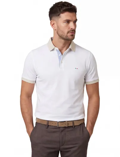 Portofino Normale fit polo Portofino wit korte mouw