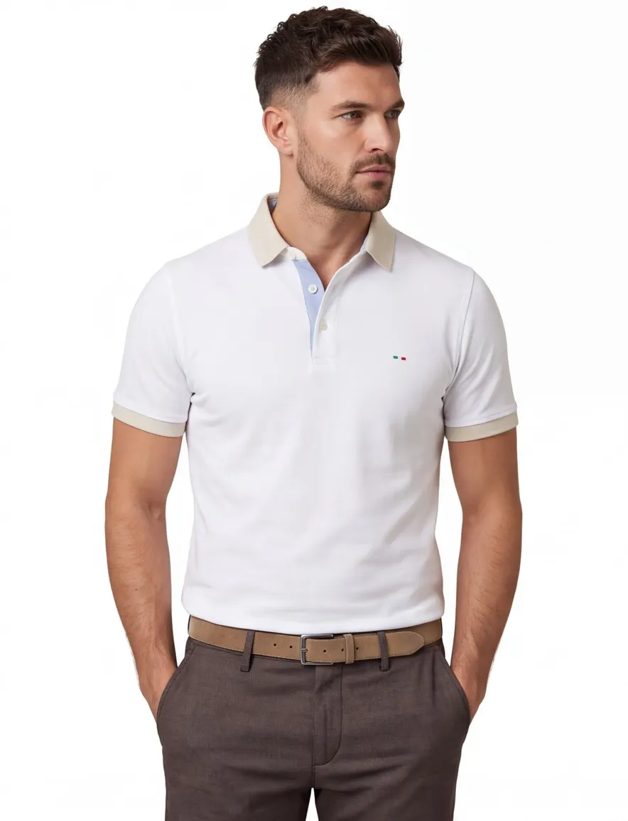 Normale fit polo Portofino wit korte mouw