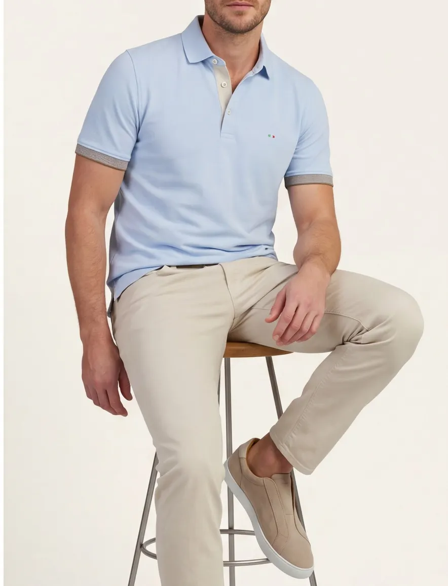 Lichtblauwe poloshirt Portofino 3 knoops