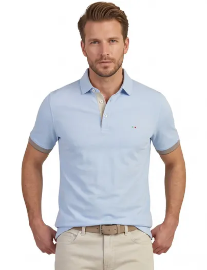 Portofino Lichtblauwe poloshirt Portofino 3 knoops