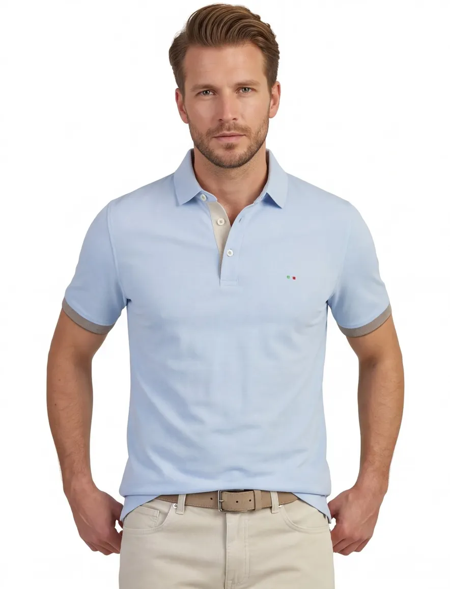 Lichtblauwe poloshirt Portofino 3 knoops