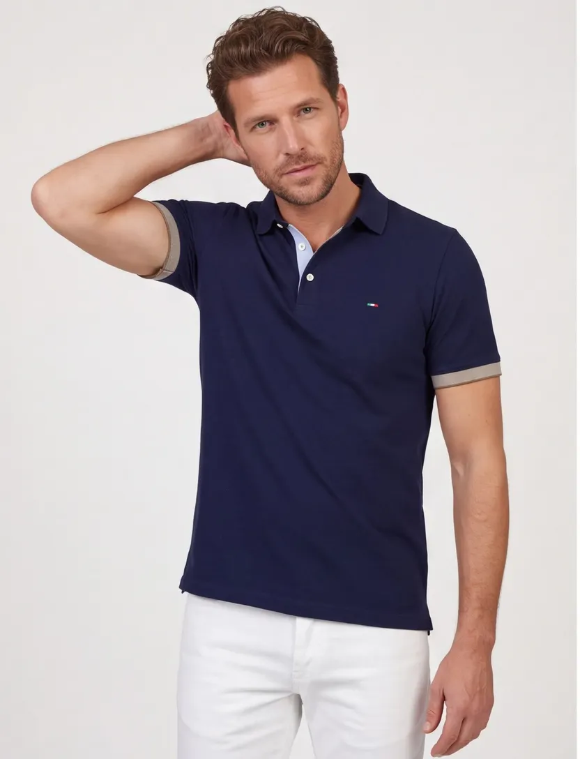 Polo Portofino donkerblauw normale fit 3 koops pique