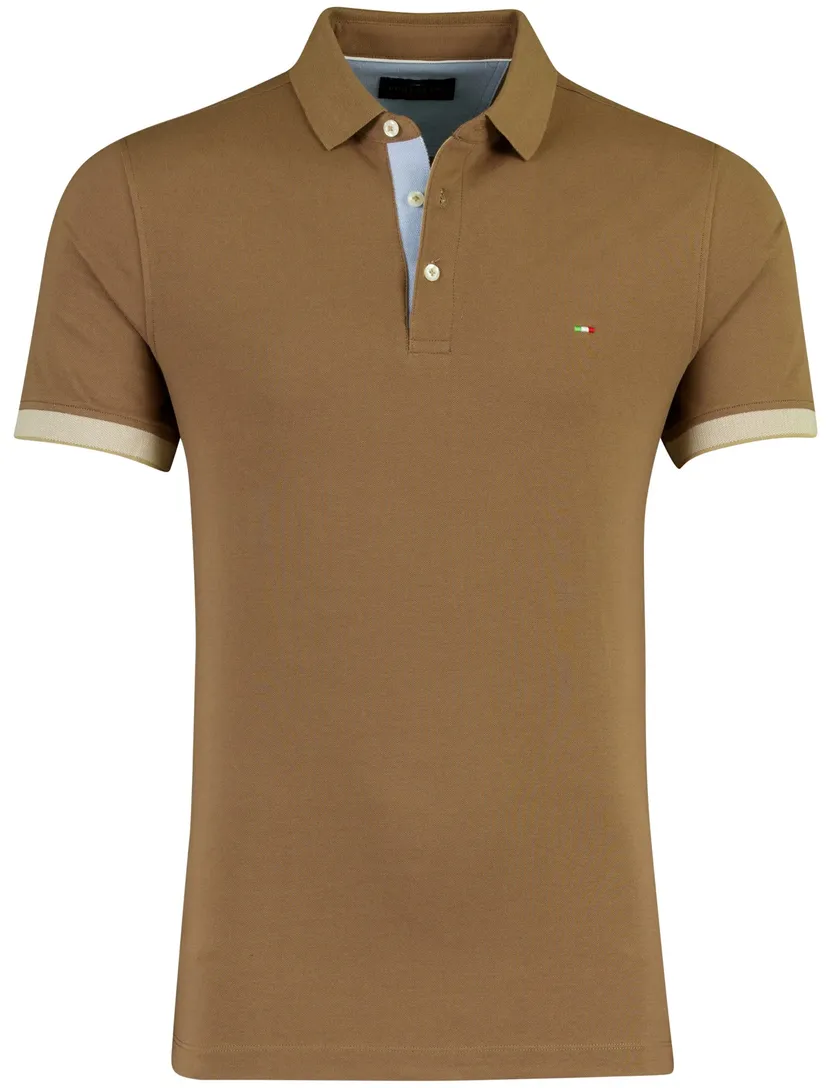 Polo Portofino pique normale fit bruin korte mouw