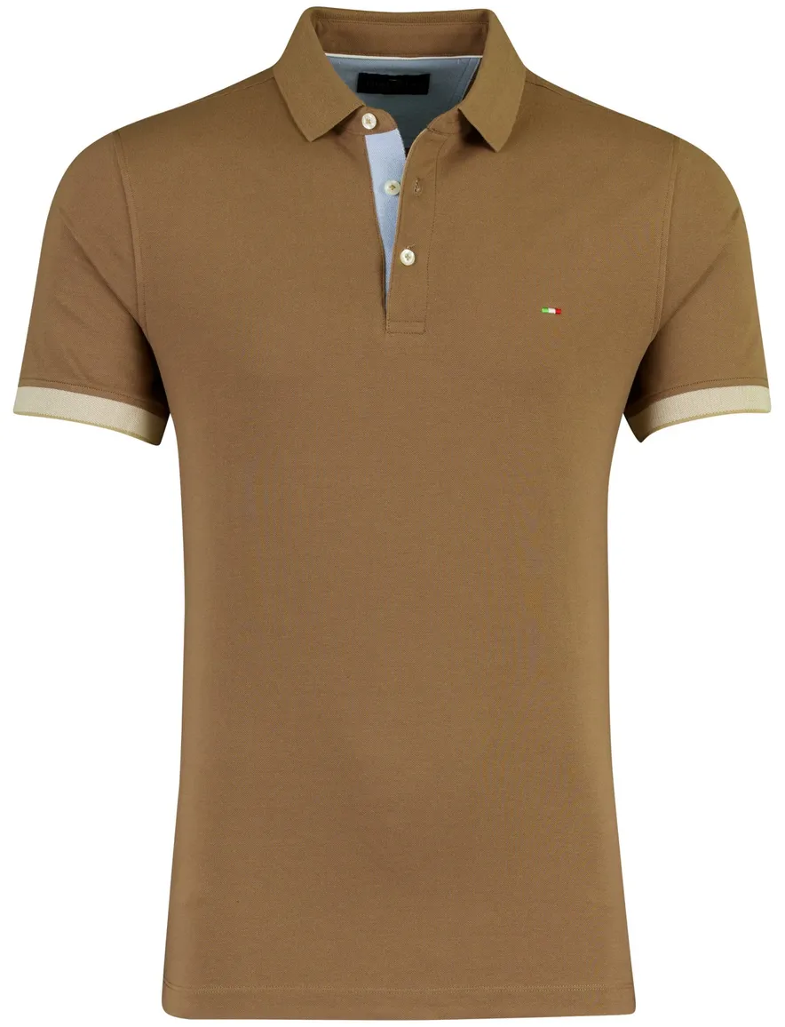 Portofino bruin poloshirt 3 knoopjes korte mouw