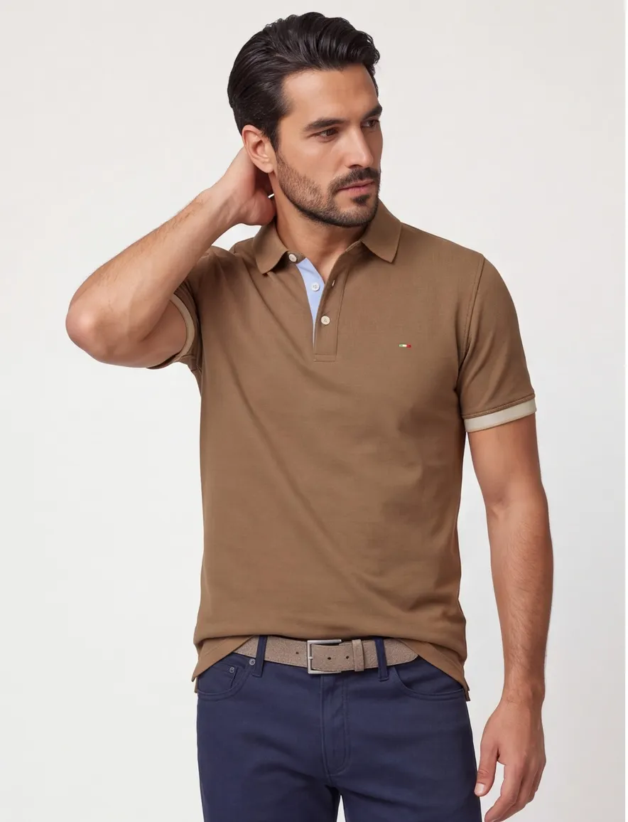 Pique poloshirt Portofino normale fit bruin