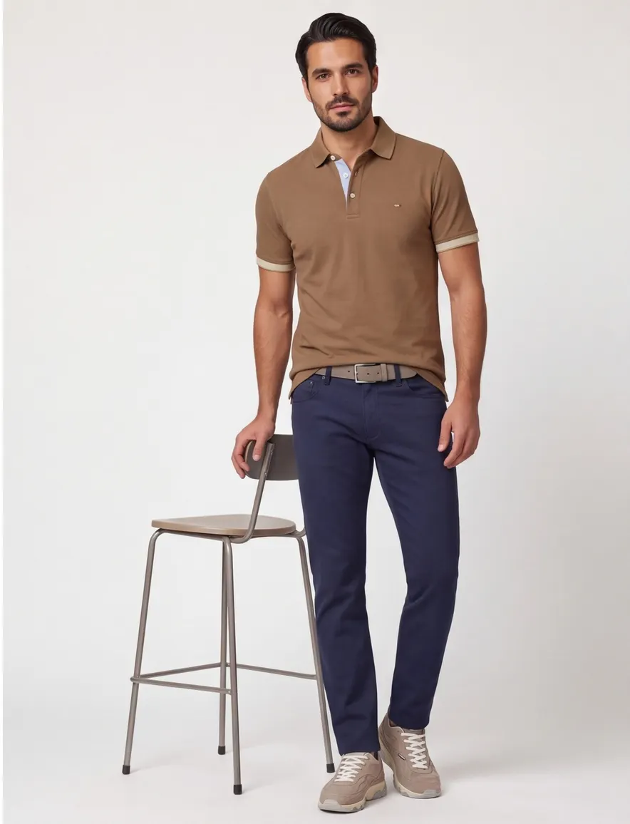 Pique poloshirt Portofino normale fit bruin