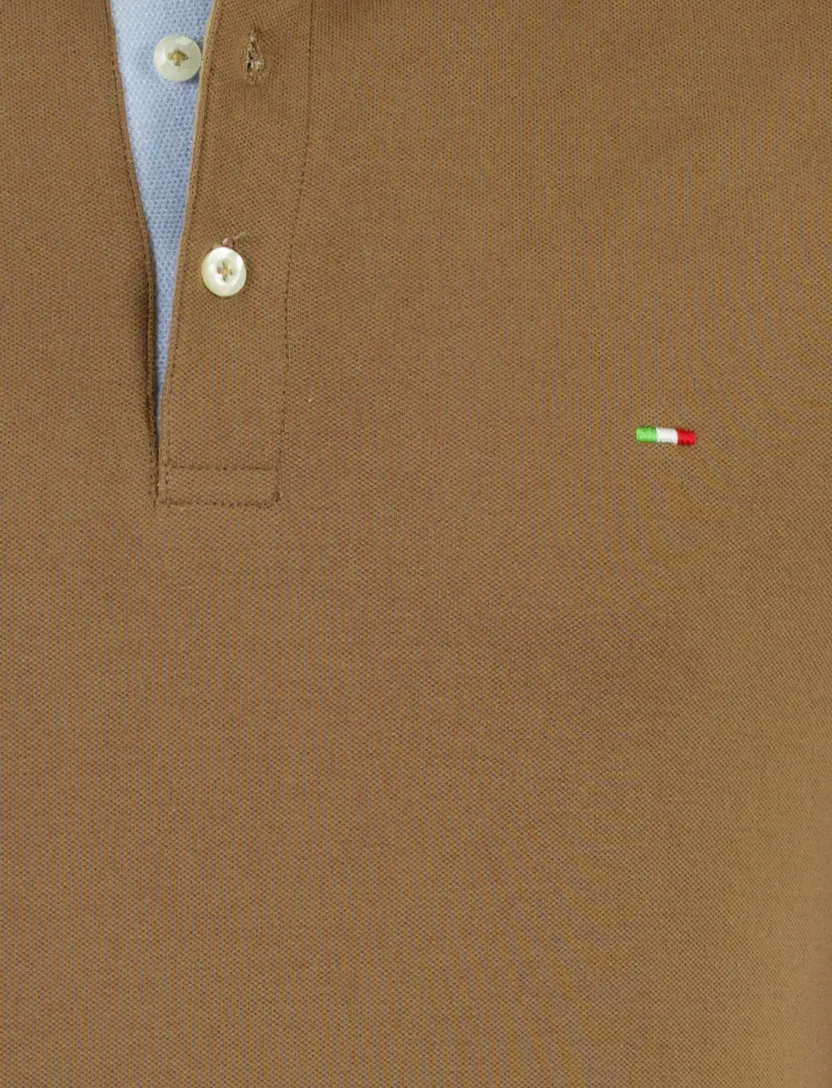 Polo Portofino pique normale fit bruin korte mouw