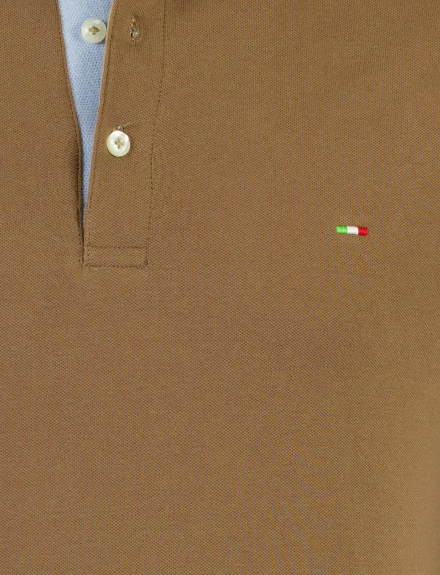 Portofino bruin poloshirt 3 knoopjes korte mouw