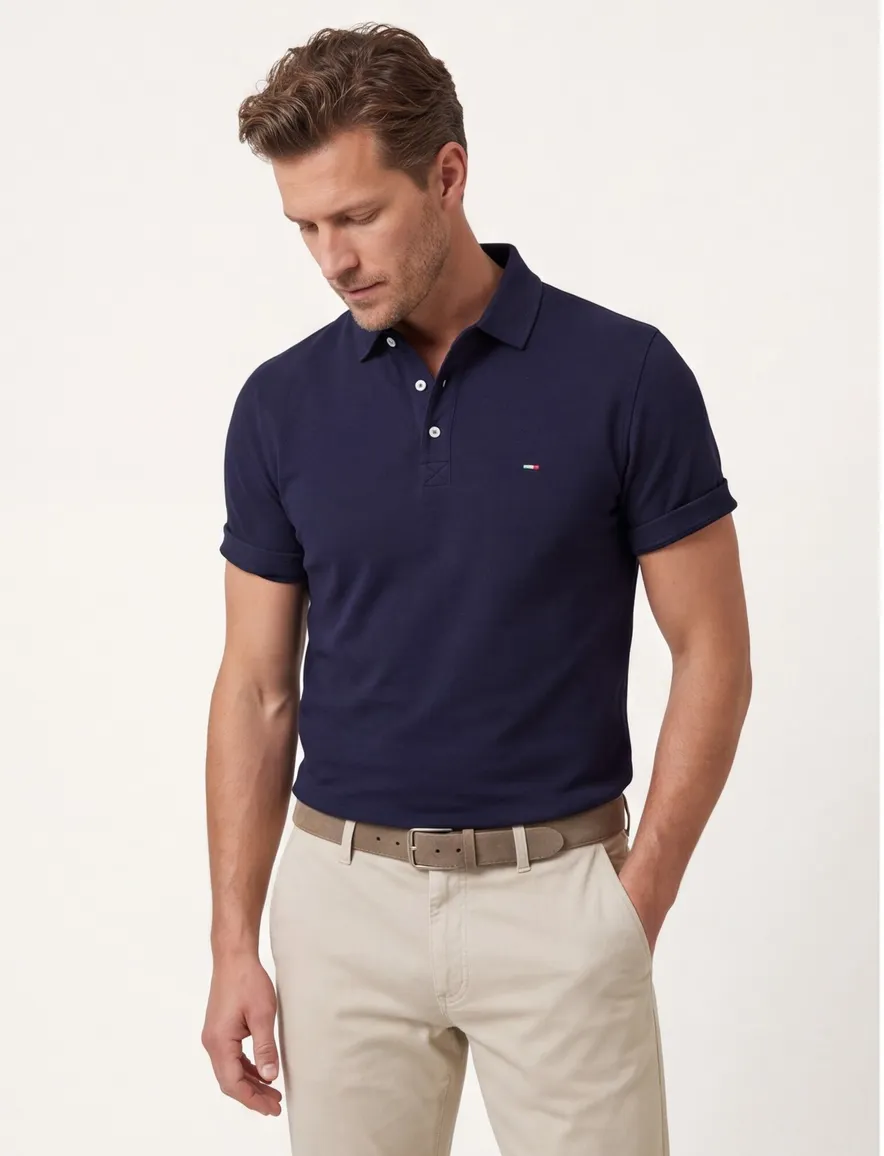 Donkerblauwe polo Portofino normale fit 3 knoops