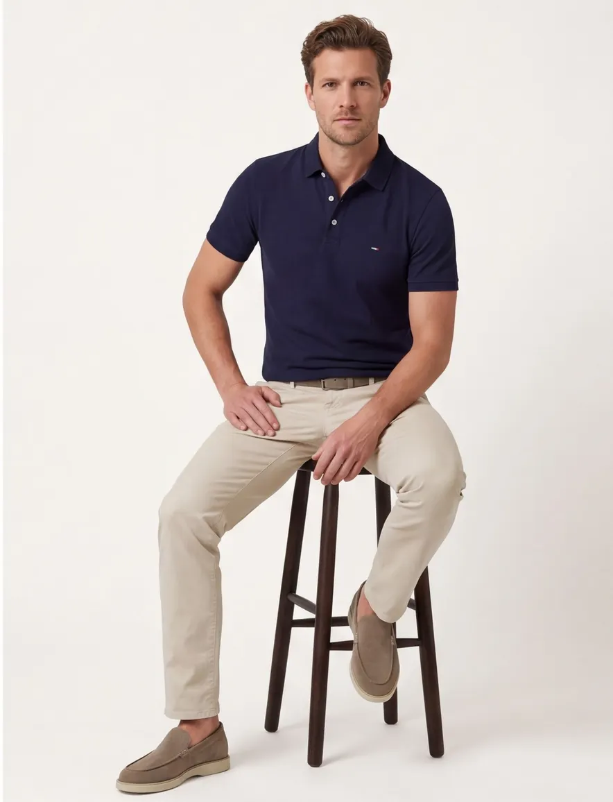 Donkerblauwe polo Portofino normale fit 3 knoops