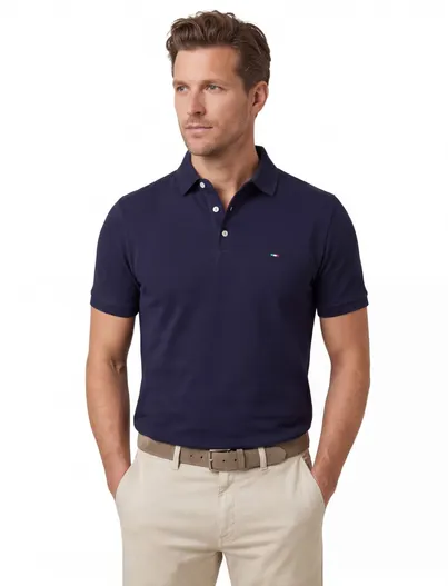 Portofino Polo Portofino donkerblauw pique normale fit