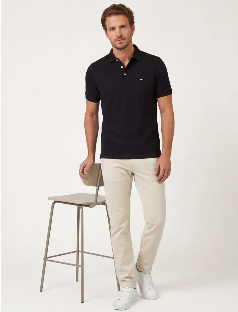 Poloshirt Portofino zwart pique 3 knoopjes