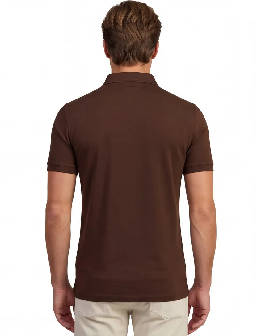 Poloshirt Portofino bruin 3 knoops normale fit extra lang