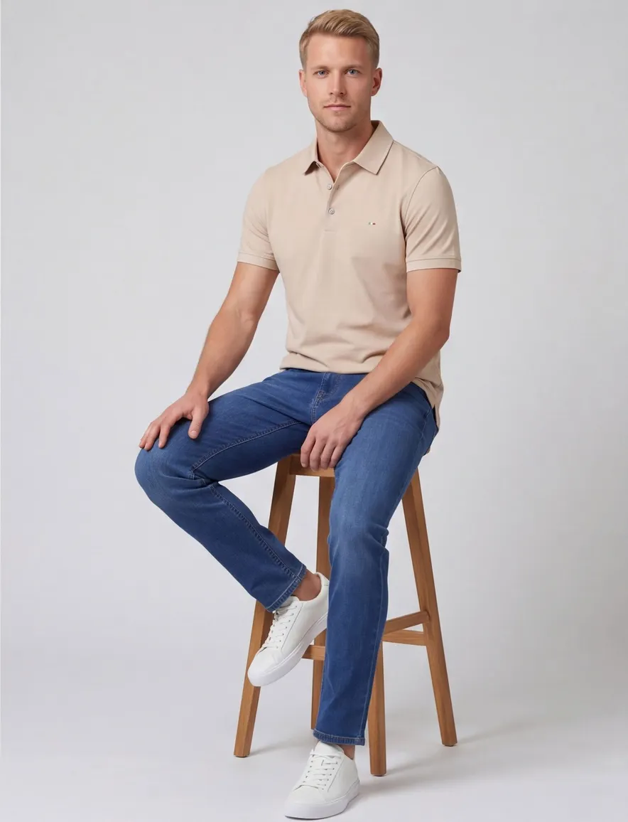 3-knoops extra long fit Portofino polo beige