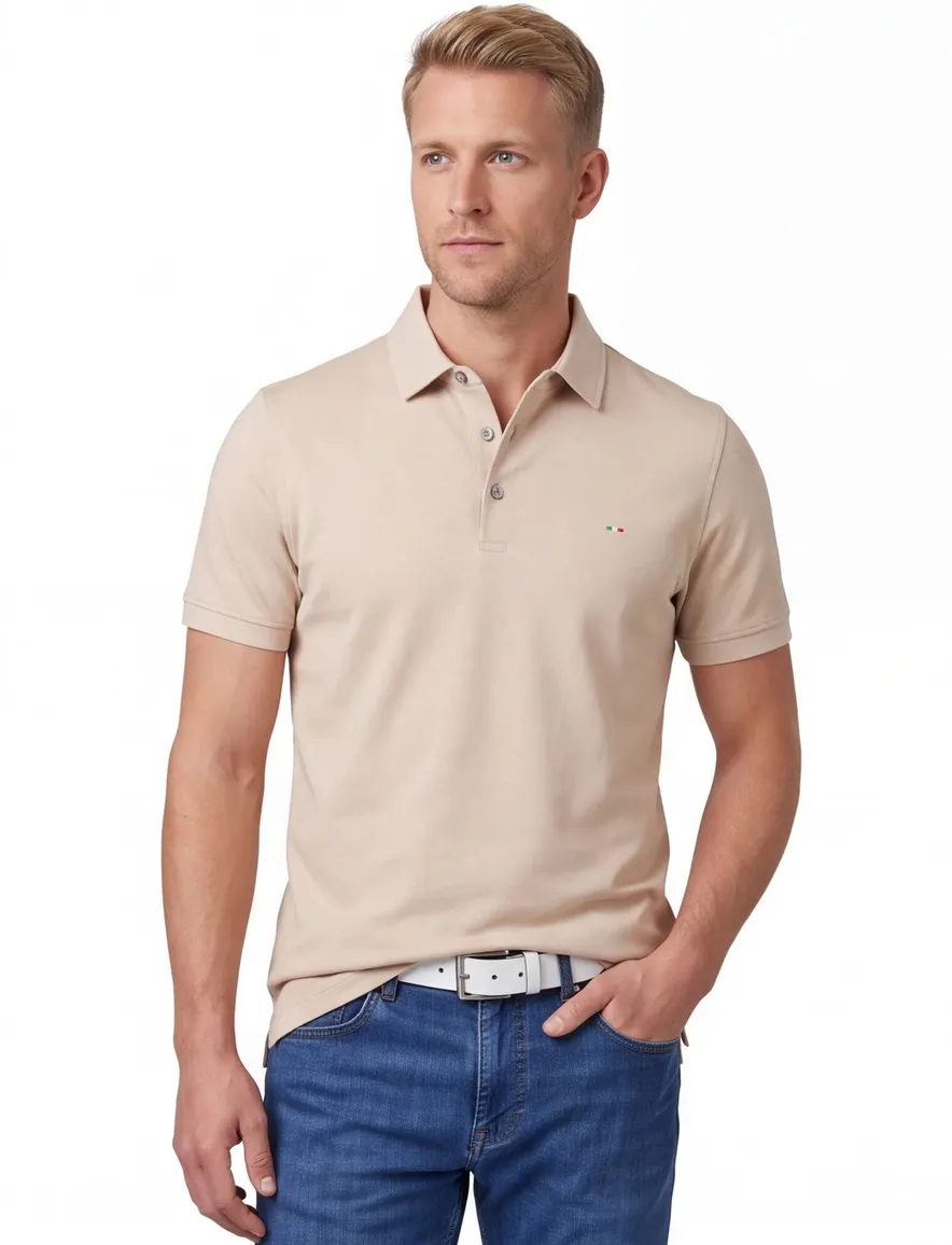 3-knoops extra long fit Portofino polo beige