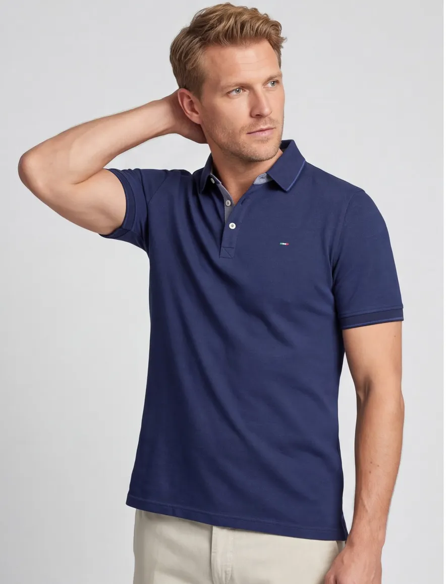 Donkerblauwe poloshirt Portofino 3 knoops pique