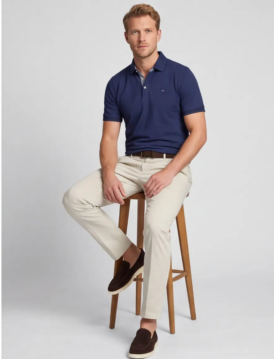 Donkerblauwe poloshirt Portofino 3 knoops pique