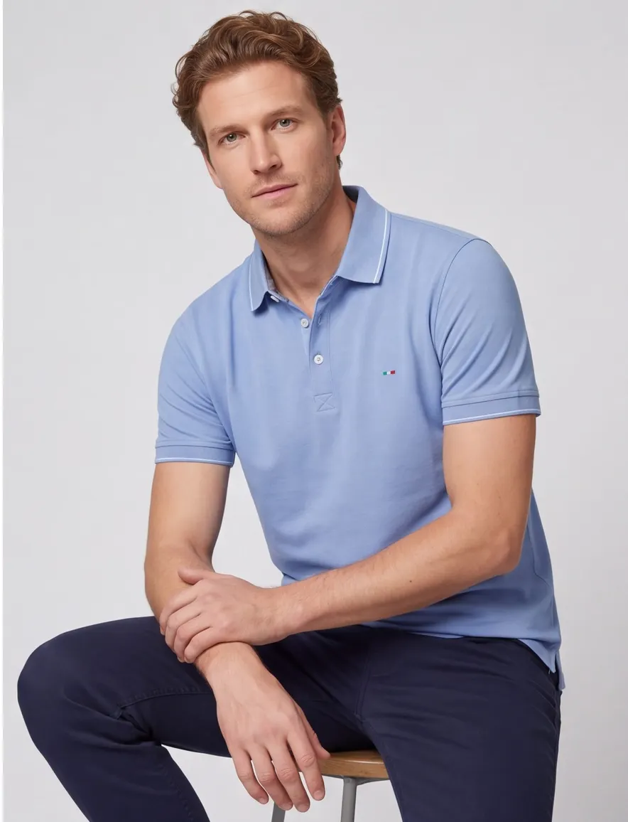 Portofino poloshirt lichtblauw 3 knoopjes korte mouw