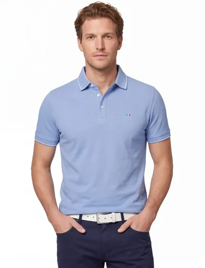 Portofino Portofino poloshirt lichtblauw 3 knoopjes korte mouw