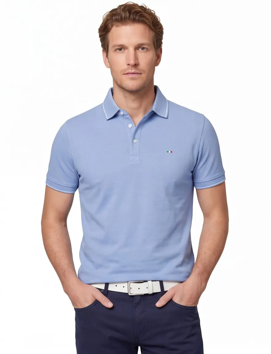 Portofino poloshirt lichtblauw 3 knoopjes korte mouw