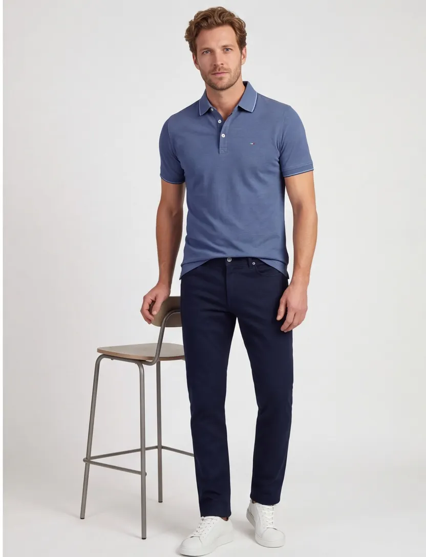 Poloshirt Portofino blauw pique normale fit