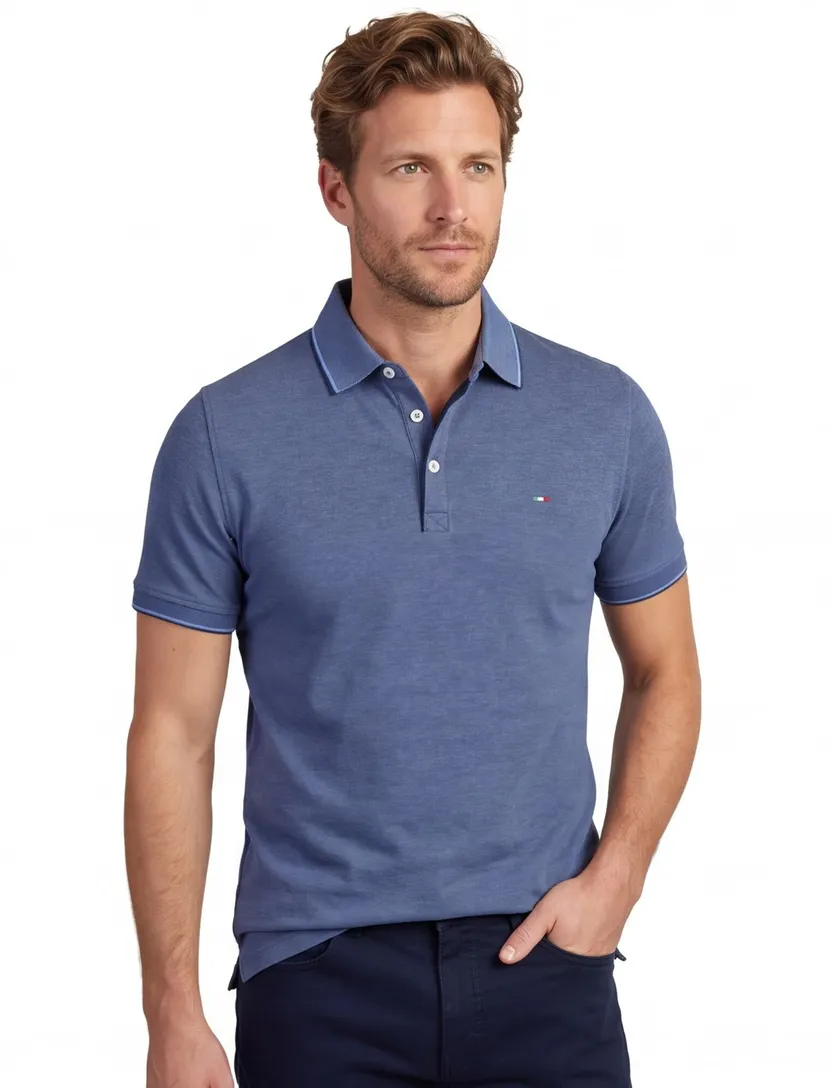 Poloshirt Portofino blauw pique normale fit