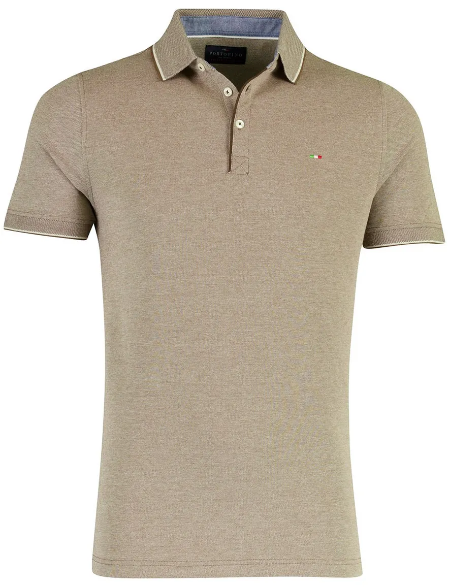 Portofino poloshirt 3 knoops sluiting bruin pique