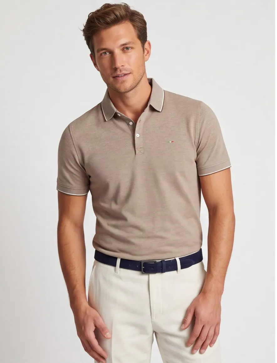 Portofino poloshirt 3 knoops sluiting bruin pique