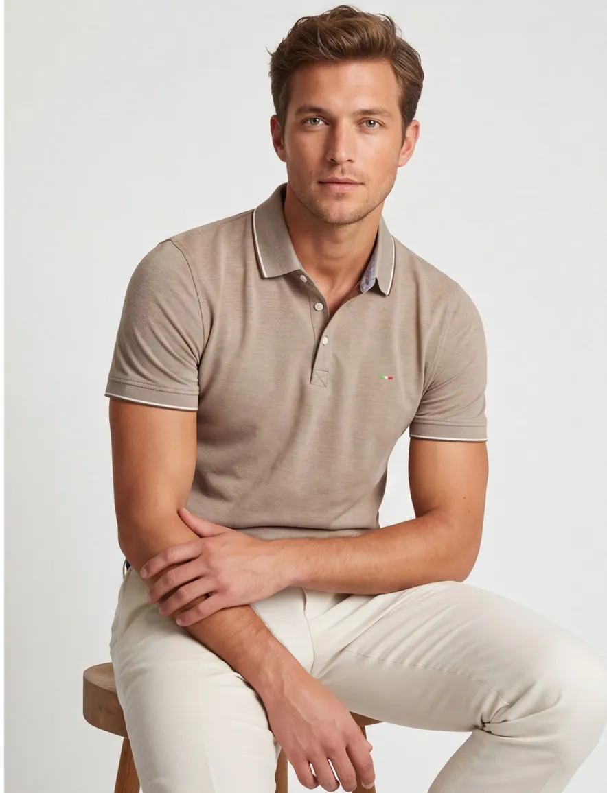 Portofino poloshirt 3 knoops sluiting bruin pique