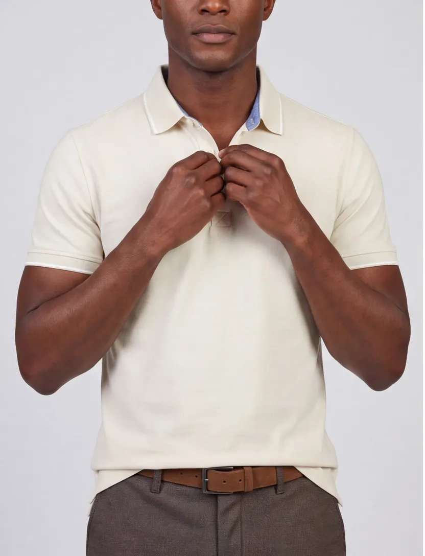 Poloshirt Portofino creme pique normale fit
