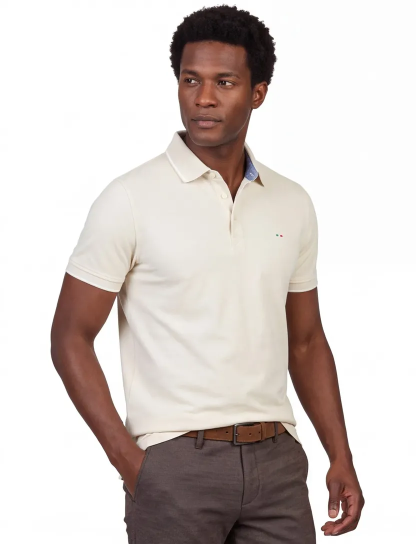 Poloshirt Portofino creme pique normale fit