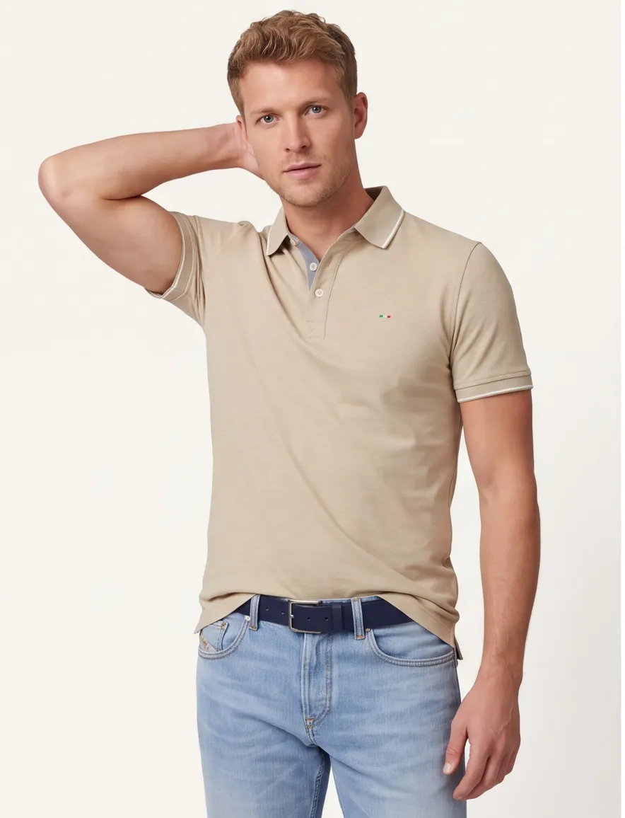 Beige Portofino polo pique normale fit 3 knopen