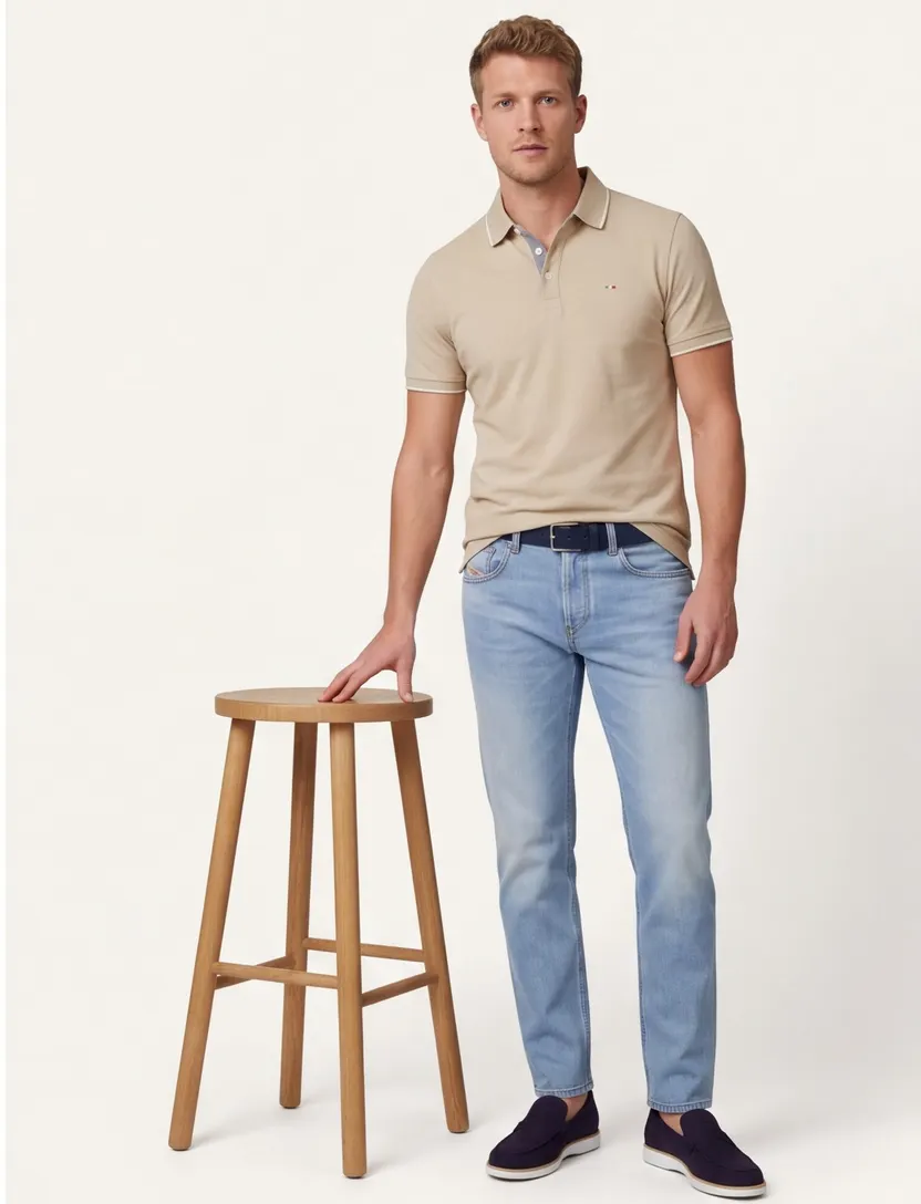 Poloshirt Portofino beige pique normale fit korte mouw