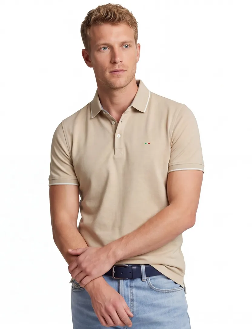 Poloshirt Portofino beige pique normale fit korte mouw
