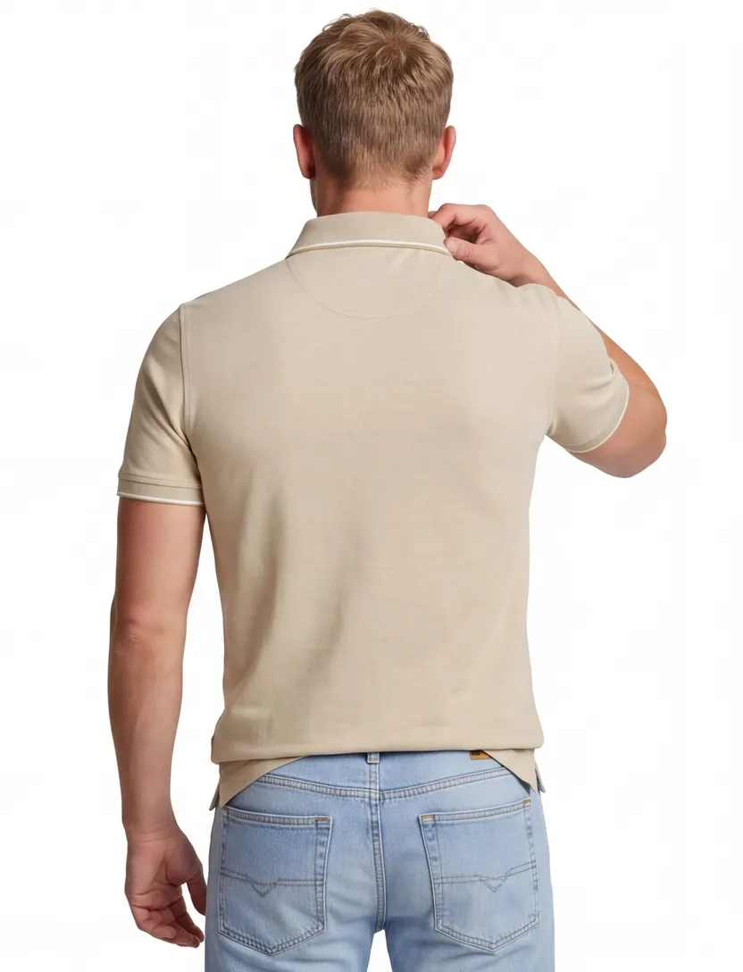 Poloshirt Portofino beige pique normale fit korte mouw