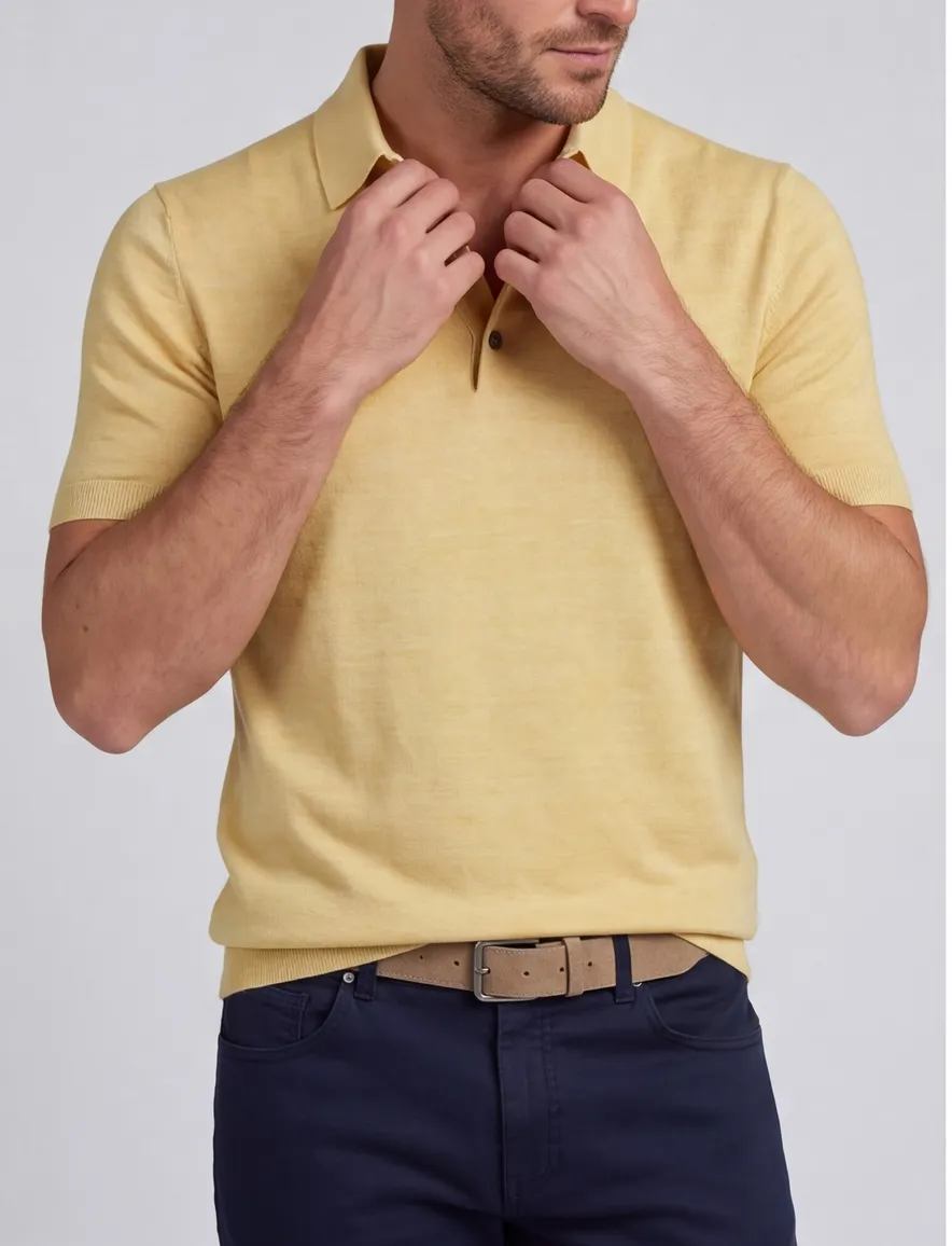 Portofino polo geel knitted 3 knoops