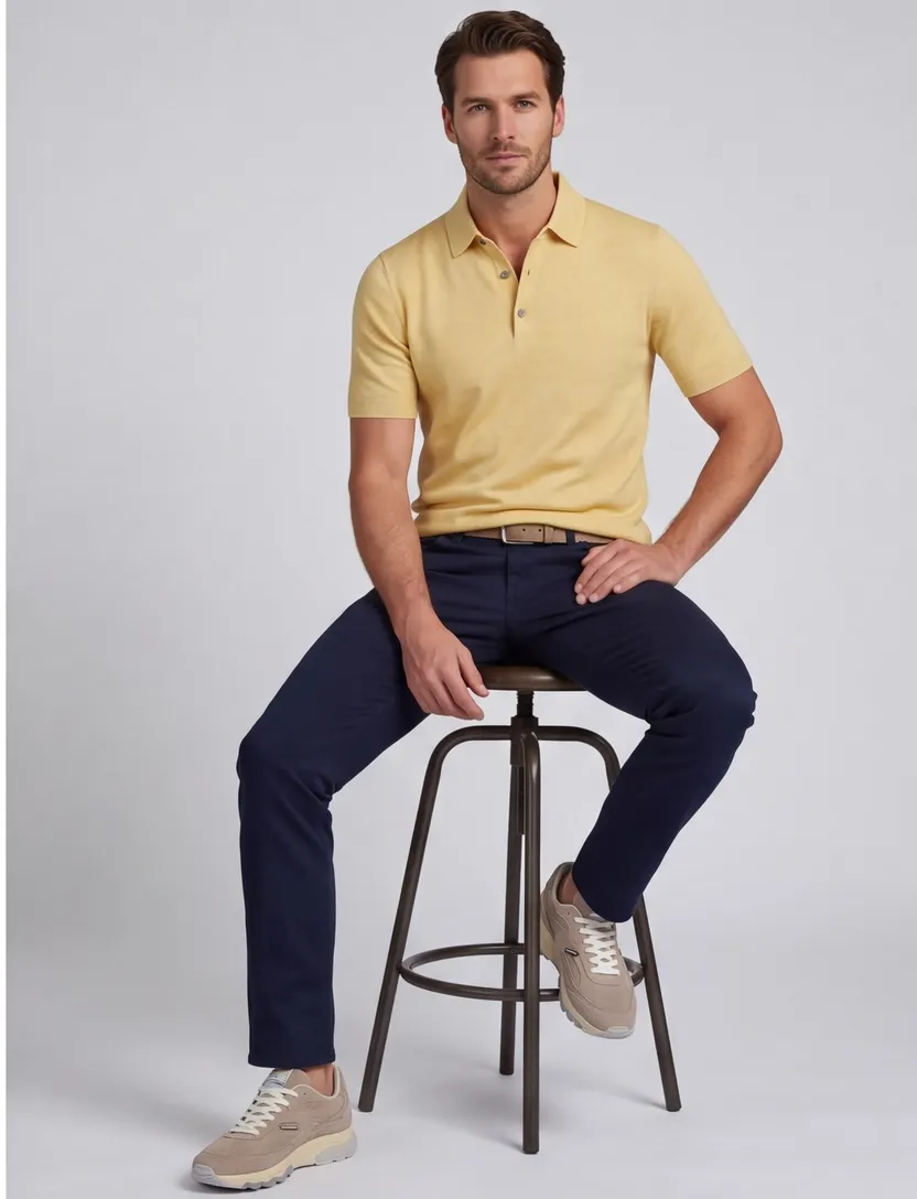 Poloshirt Portofino geel gemêleerd katoen wijde fit