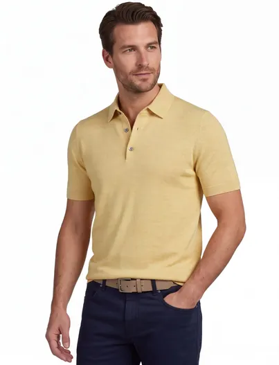 Portofino Poloshirt Portofino geel gemêleerd katoen wijde fit