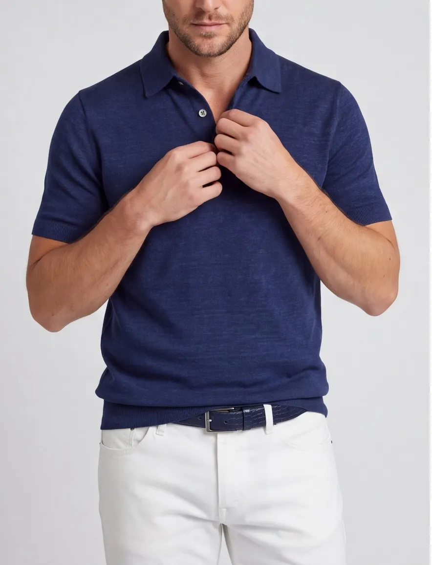 Poloshirt Portofino donkerblauw gemêleerd wijde fit