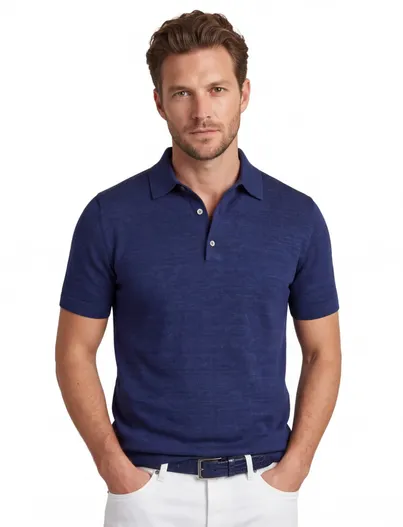Portofino Portofino poloshirt donkerblauw gemêleerd wijde fit katoen