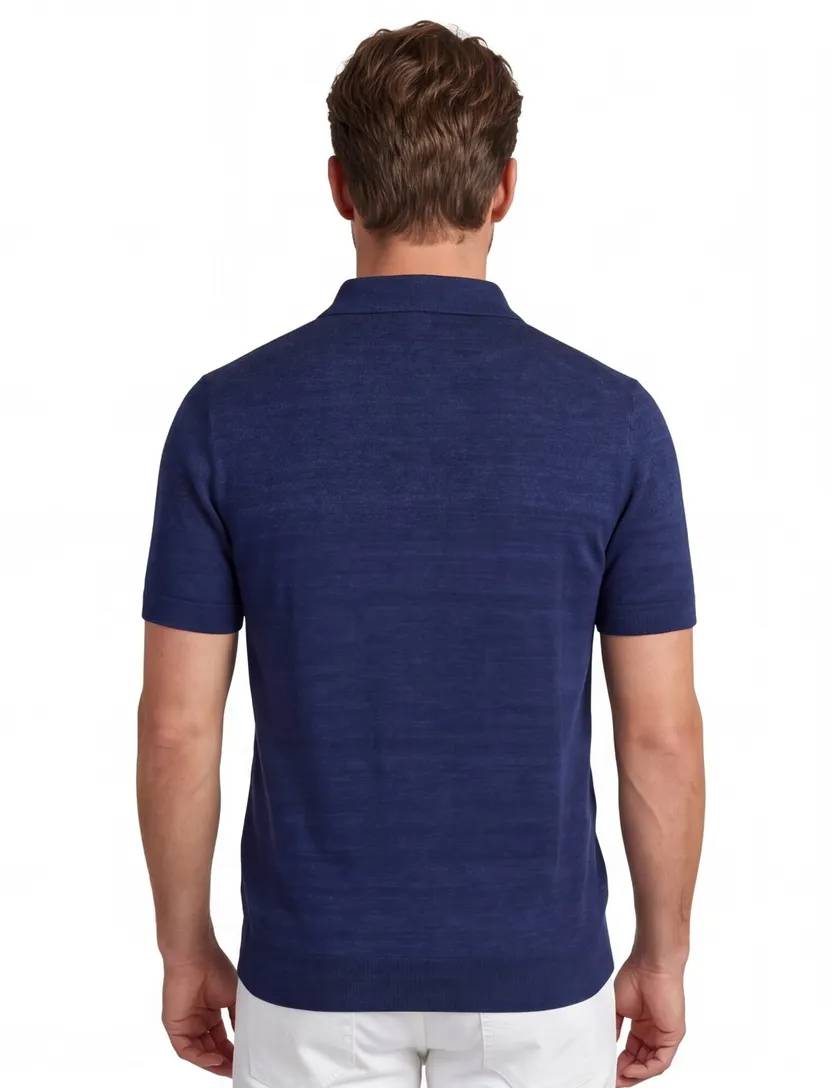 Portofino poloshirt donkerblauw gemêleerd wijde fit katoen