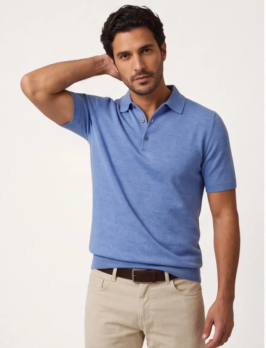 Poloshirt Portofino lichtblauw gemêleerd wijde fit