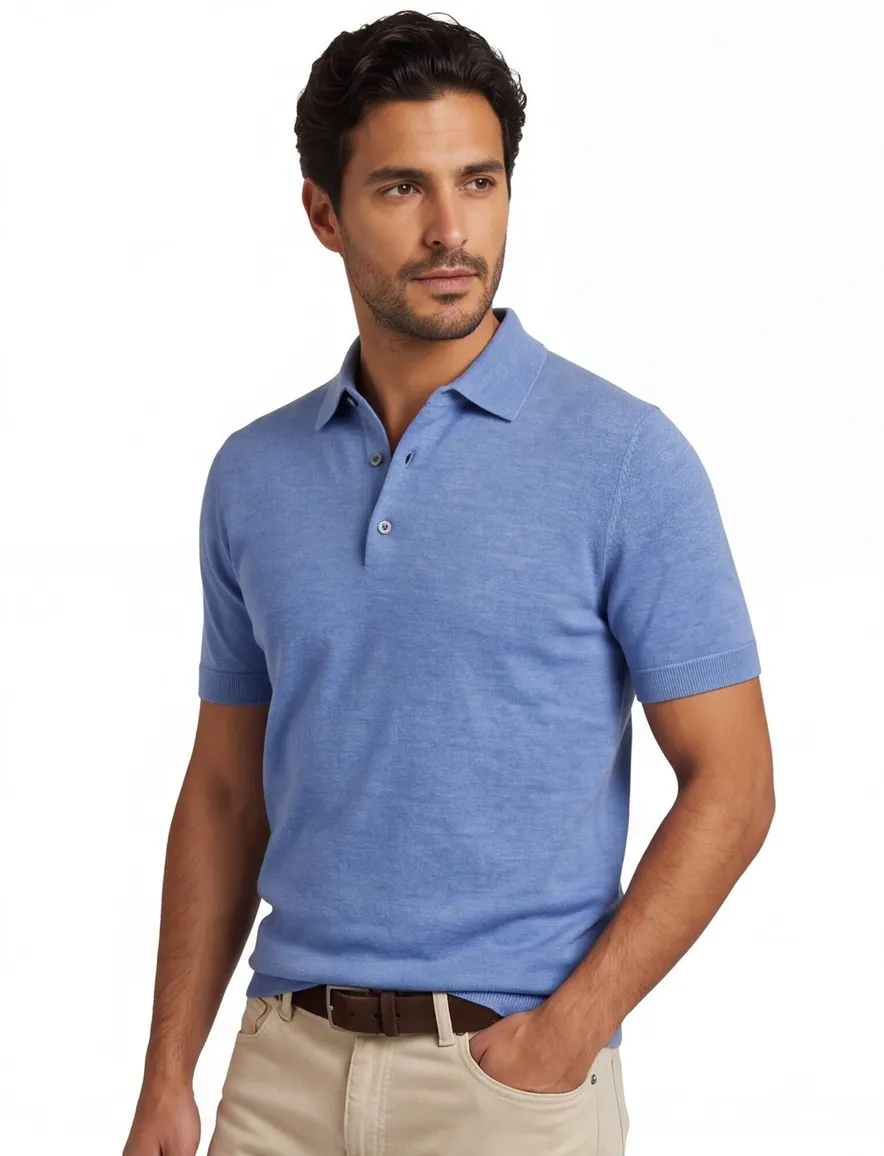 Portofino polo lichtblauw knitted 3 knoops