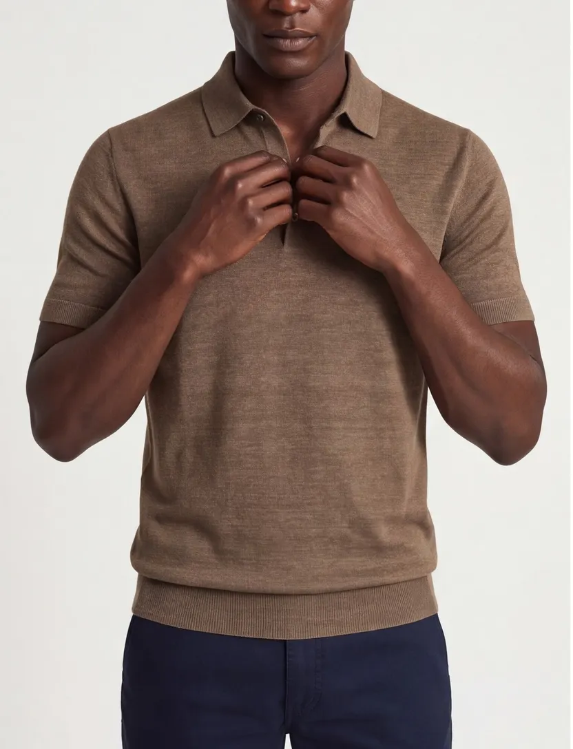 Poloshirt Portofino bruin gemêleerd katoen