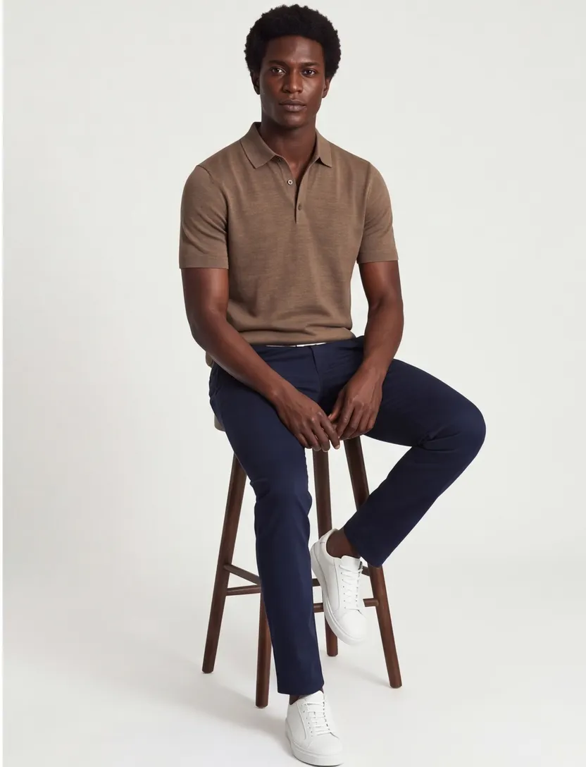 Poloshirt Portofino bruin gemêleerd katoen